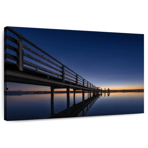 Elephant Stock Ammersee Pier Wall Art - Horizontal Canvas Wall Art - Living Room Wall Decor - Nautical Canvas - Blue And Black Decor - 12" x 8"