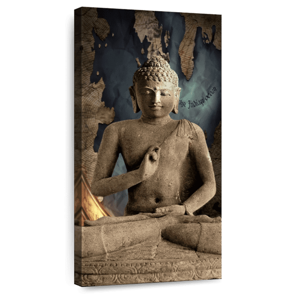 Elephant Stock Ancient Stone Buddha Wall Art - Religion And Spirituality Canvas Canvas - 12" x 24"