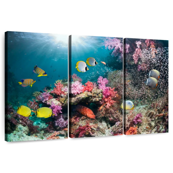 Elephant Stock Andaman Sea Life Wall Art - Horizontal Multi Panel Canvas - Living Room Wall Decor - Animal Multi Panel - Teal And Yellow Decor - 74" x 48"