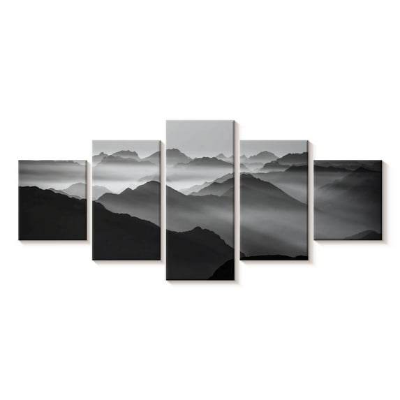 Elephant Stock Andes Mountains In Mist Wall Art - Horizontal Multi Panel Canvas - Living Room Wall Decor - Nature Multi Panel - Black And Gray Decor - 36" x 15"