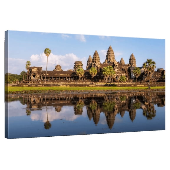 Elephant Stock Angkor Wat Reflection Wall Art - Horizontal Canvas Wall Art - Dining Room Wall Decor - Religion And Spirituality Canvas - Blue And Brown Decor - 12" x 8"