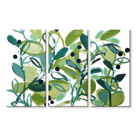 Elephant Stock Annamieka Wall Art - Horizontal Multi Panel Canvas - Living Room Wall Decor - Floral And Botanical Multi Panel - Teal And White Decor By Carrie Schmitt - 45" x 28"
