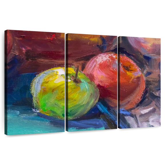 Elephant Stock Apples Still Life Wall Art - Horizontal Multi Panel Canvas - Cafe & Restaurant Wall Decor - Food And Drink Multi Panel - Gray And Brown Decor - 57" x 36"