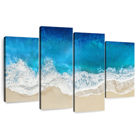 Elephant Stock Aqua Ocean Waves From Above Wall Art - Horizontal Multi Panel Canvas - Living Room Wall Decor - Beach Multi Panel - Beige And Turquoise Decor By Maggie Olsen - 36" x 22"