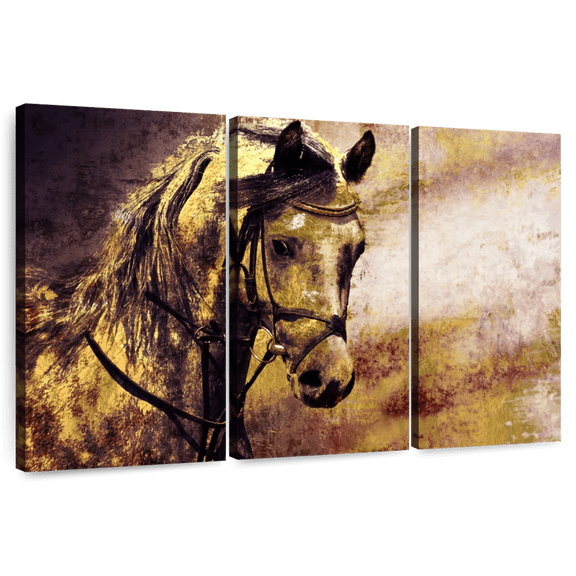Elephant Stock Arabian Horse Portrait Wall Art - Horizontal Multi Panel Canvas - Living Room Wall Decor - Animal Multi Panel - Black And Red Decor - 33" x 20"