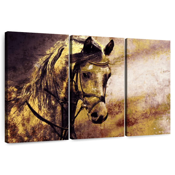 Elephant Stock Arabian Horse Portrait Wall Art - Horizontal Multi Panel Canvas - Living Room Wall Decor - Animal Multi Panel - Black And Red Decor - 50" x 32"