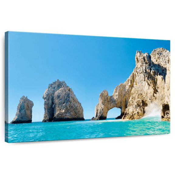 Elephant Stock Arch Of Cabo San Lucas Wall Art - Horizontal Canvas Wall Art - Living Room Wall Decor - Beach Canvas - Blue And Yellow Decor - 51" x 34"