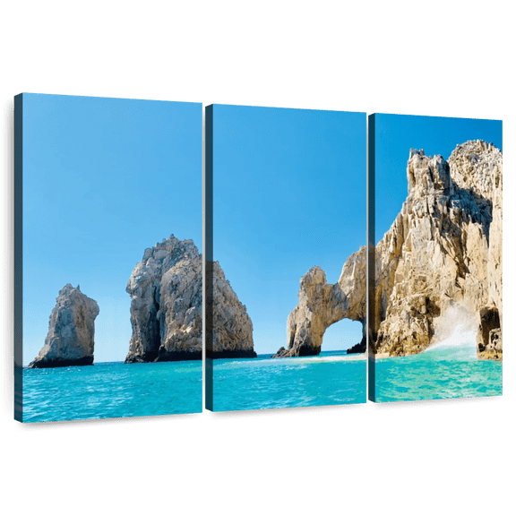 Elephant Stock Arch Of Cabo San Lucas Wall Art - Horizontal Multi Panel Canvas - Living Room Wall Decor - Beach Multi Panel - Blue And Yellow Decor - 74" x 48"