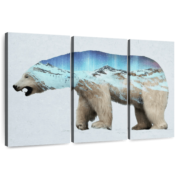Elephant Stock The Arctic Polar Bear Wall Art - Horizontal Multi Panel Canvas - Living Room Wall Decor - Animal Multi Panel - Beige And Blue Decor By Davies Babies - 33" x 20"