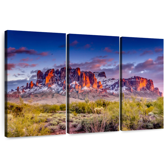 Elephant Stock Arizona Superstition Mountains Wall Art - Horizontal Multi Panel Canvas - Living Room Wall Decor - Nature Multi Panel - Gray And Orange Decor - 57" x 36"