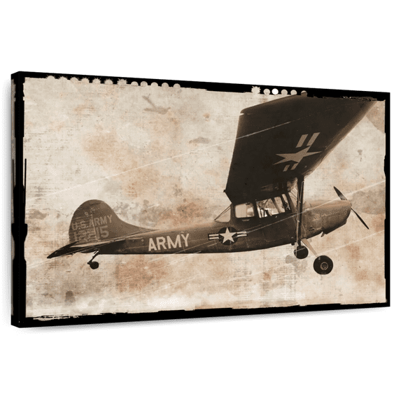 Elephant Stock Army Plane Wall Art - Horizontal Canvas Wall Art - Home Office Wall Decor - Military Canvas - Black And Beige Decor By Erin Clark - 30" x 20"