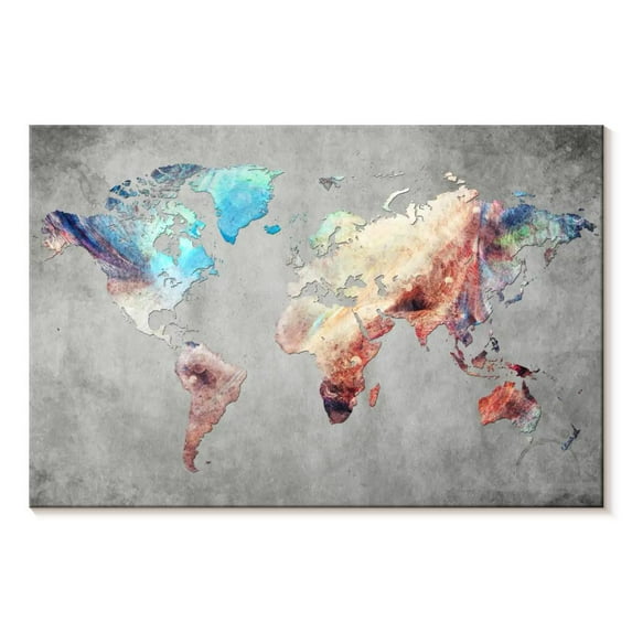 Elephant Stock Artistic Touch World Map Wall Art - Horizontal Canvas Wall Art - Living Room Wall Decor - Map Canvas - Blue And Gray Decor - 45" x 30"
