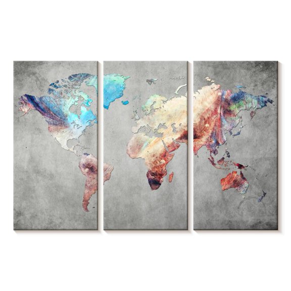 Elephant Stock Artistic Touch World Map Wall Art - Horizontal Multi Panel Canvas - Living Room Wall Decor - Map Multi Panel - Blue And Gray Decor - 50" x 32"