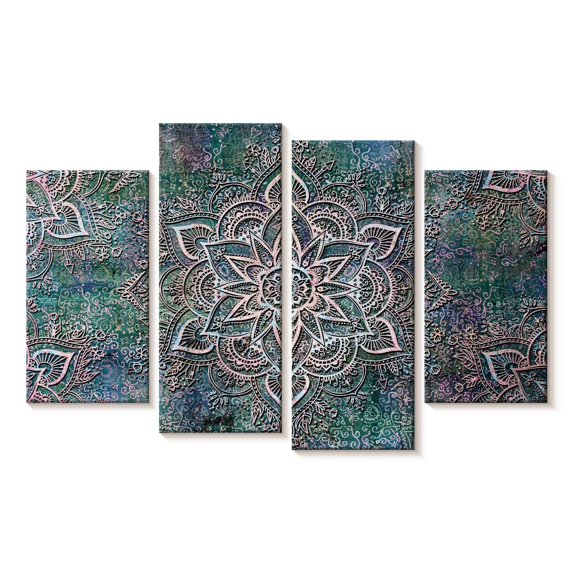 Elephant Stock Astral Mandala Abstract Wall Art - Horizontal Multi Panel Canvas - Living Room Wall Decor - Decor Elements Multi Panel - Teal And Blue Decor - 75" x 48"