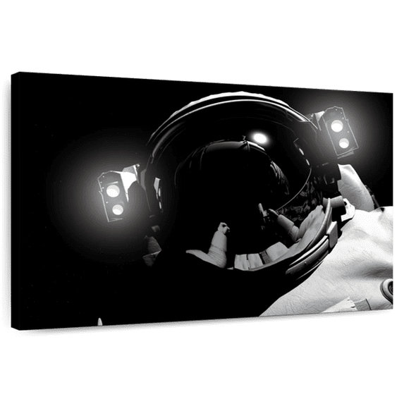 Elephant Stock Astronaut Space Wall Art - Horizontal Canvas Wall Art - Living Room Wall Decor - Astronomy & Space Canvas - Black And White Decor - 30" x 20"