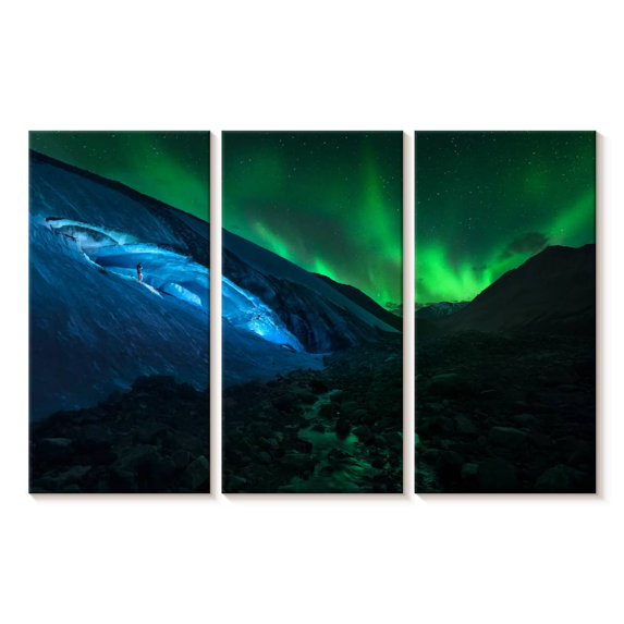 Elephant Stock Athabasca Cave Aurora Wall Art - Horizontal Multi Panel Canvas - Living Room Wall Decor - Nature Multi Panel - Gray And Blue Decor - 50" x 32"
