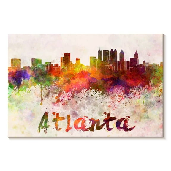 Elephant Stock Atlanta Skyline Colors Wall Art - Horizontal Canvas Wall Art - Living Room Wall Decor - Places Canvas - Orange And Green Decor - 12" x 8"