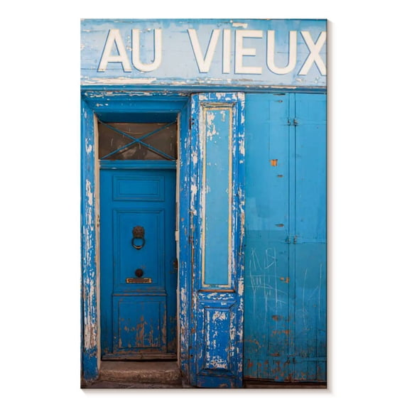 Elephant Stock Au Vieux Blue Door Wall Art - Vertical Canvas Wall Art - Living Room Wall Decor - Architecture Canvas - Blue And Gray Decor By Sossi Madzounian - 8" x 12"