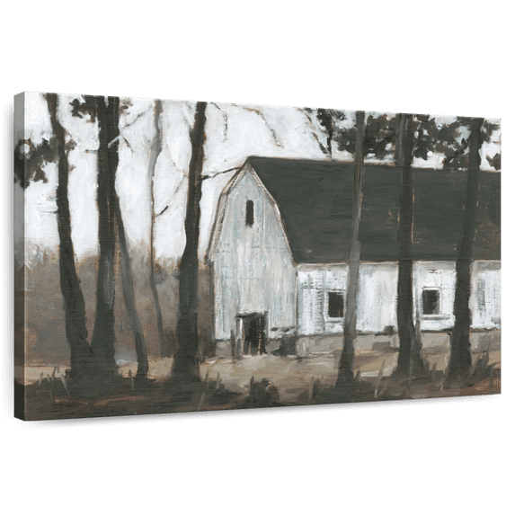 Elephant Stock Autumn Barns I Wall Art - Horizontal Canvas Wall Art - Living Room Wall Decor - Architecture Canvas - Black And White Decor By Ethan Harper - 45" x 30"
