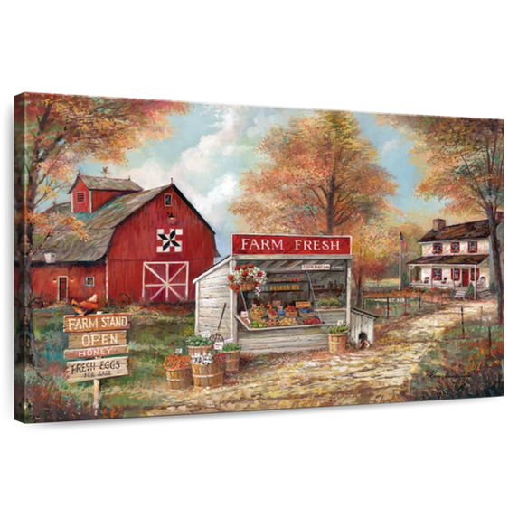 Elephant Stock Autumn Farm Fresh Wall Art - Horizontal Canvas Wall Art - Living Room Wall Decor - Nature Canvas - Red And Brown Decor By Ruane Manning - 24" x 16"