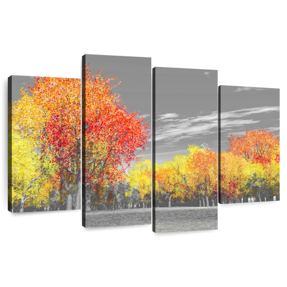 Elephant Stock Autumn Scenery Wall Art - Horizontal Multi Panel Canvas - Living Room Wall Decor - Nature Multi Panel - Orange And Gray Decor - 68" x 42"