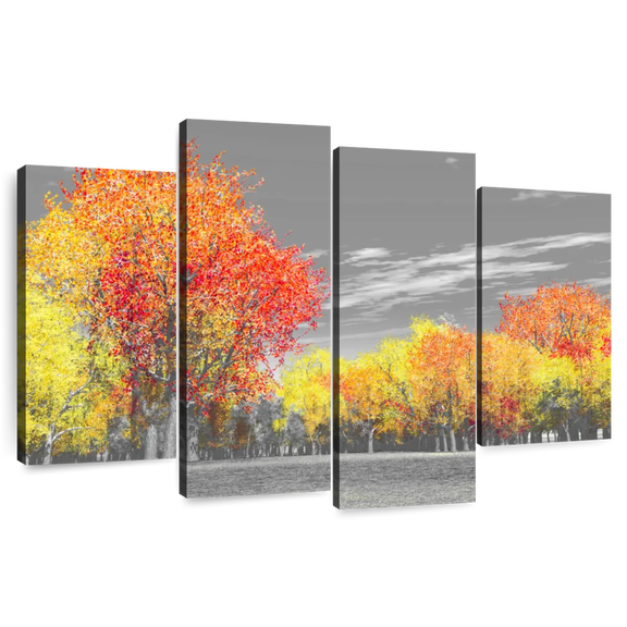 Elephant Stock Autumn Scenery Wall Art - Horizontal Multi Panel Canvas - Living Room Wall Decor - Nature Multi Panel - Orange And Gray Decor - 84" x 54"