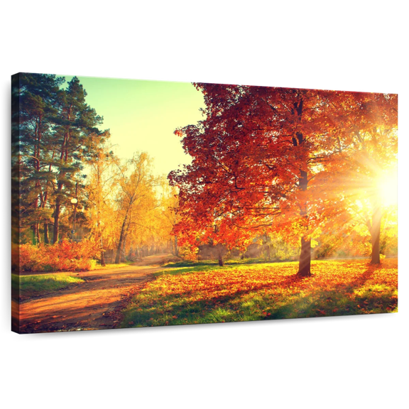 Elephant Stock Autumn Sunset Wall Art - Horizontal Canvas Wall Art - Living Room Wall Decor - Nature Canvas - Red And Green Decor - 39" x 26"