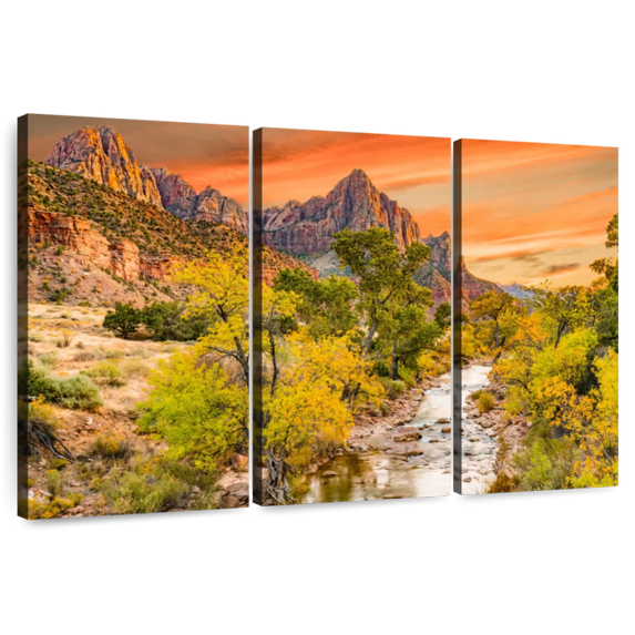 Elephant Stock Autumn At Watchman Point Wall Art - Horizontal Multi Panel Canvas - 3 Pieceliving Room Wall Decor - Photography Nature Multi Panel - Yellow And Orange Decor - 65" x 42"