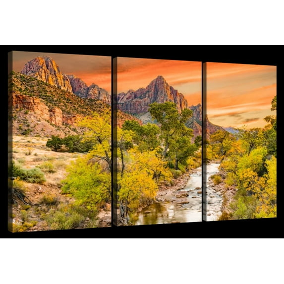 Elephant Stock Autumn At Watchman Point Wall Art - Horizontal Multi Panel Canvas - 3 Pieceliving Room Wall Decor - Photography Nature Multi Panel - Yellow And Orange Decor - 65" x 42"