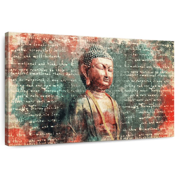 Elephant Stock Awakened Buddha Wall Art - Horizontal Canvas Wall Art - Living Room Wall Decor - People Canvas - Blue And Teal Decor - 12" x 8"