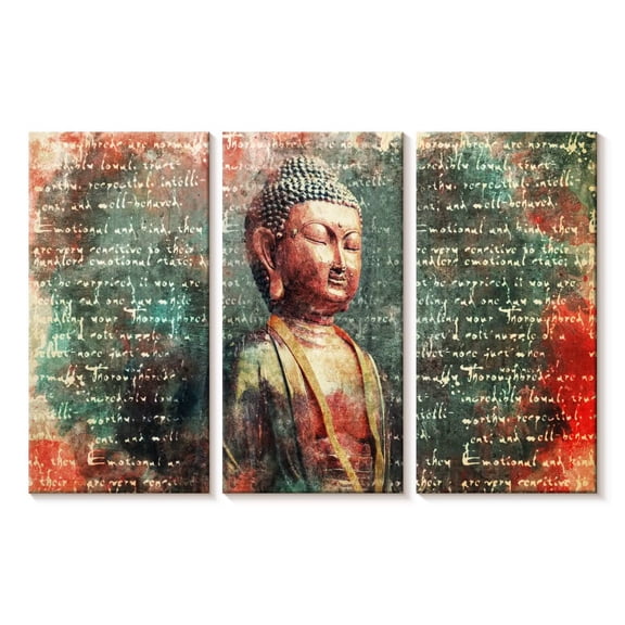 Elephant Stock Awakened Buddha Wall Art - Horizontal Multi Panel Canvas - Living Room Wall Decor - People Multi Panel - Blue And Teal Decor - 23" x 14"