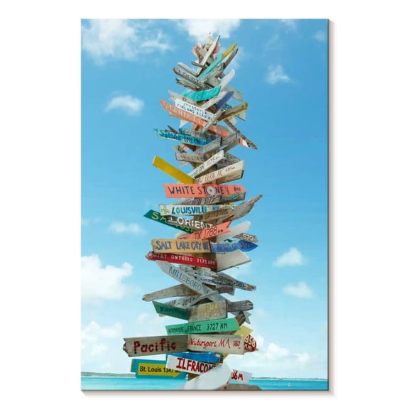 Elephant Stock Bahamas Beach Signs Wall Art - Vertical Canvas Wall Art - Living Room Wall Decor - Places Canvas - Blue And White Decor - 34" x 51"