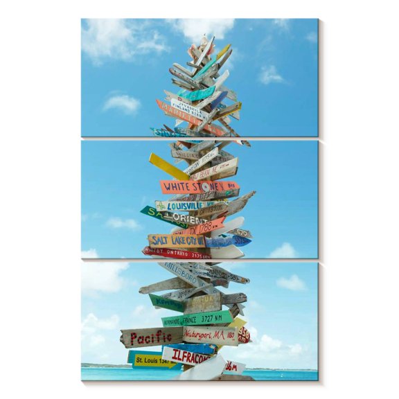 Elephant Stock Bahamas Beach Signs Wall Art - Vertical Multi Panel Canvas - Living Room Wall Decor - Places Multi Panel - Blue And White Decor - 32" x 50"