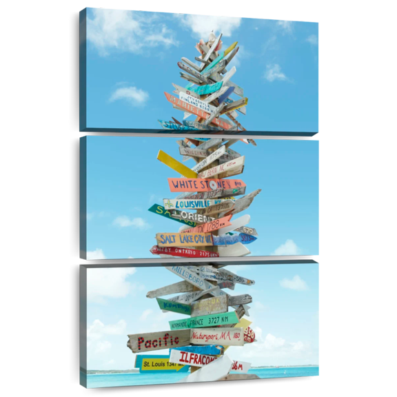 Elephant Stock Bahamas Beach Signs Wall Art - Vertical Multi Panel Canvas - Living Room Wall Decor - Places Multi Panel - Blue And White Decor - 32" x 50"