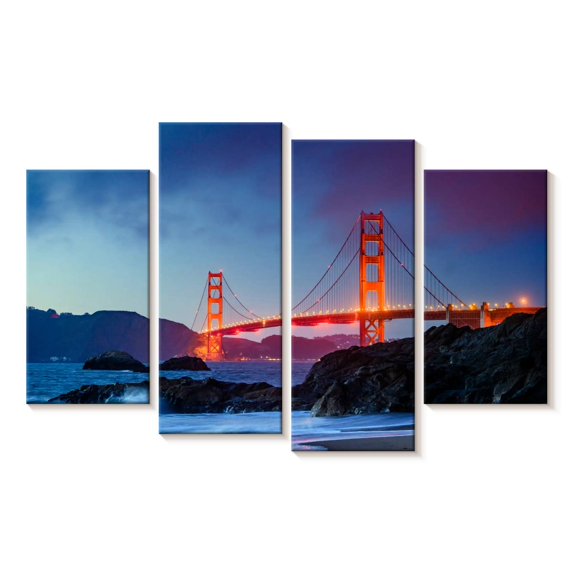 Elephant Stock Baker Beach And The Golden Gate Wall Art - Horizontal Multi Panel Canvas - Living Room Wall Decor - Architecture Multi Panel - Blue And Brown Decor - 30" x 18"