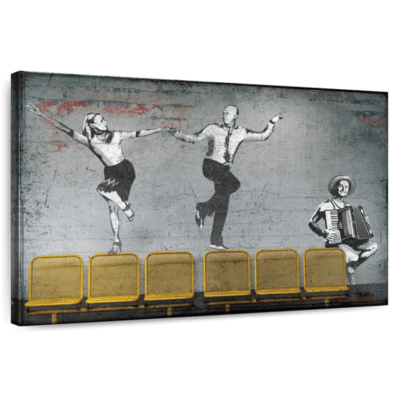 Elephant Stock Ballroom Dancers Wall Art - Horizontal Canvas Wall Art - Living Room Wall Decor - Dance Canvas - Gray And Yellow Decor - 24" x 16"