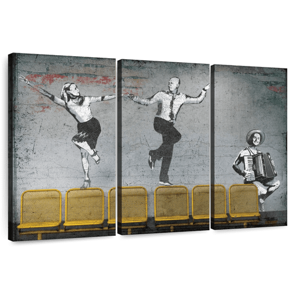 Elephant Stock Ballroom Dancers Wall Art - Horizontal Multi Panel Canvas - Living Room Wall Decor - Dance Multi Panel - Gray And Yellow Decor - 50" x 32"