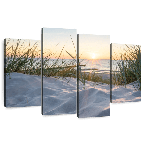 Elephant Stock Baltic Sea Beach Wall Art - Horizontal Multi Panel Canvas - Living Room Wall Decor - Beach Multi Panel - Gray And Orange Decor - 84" x 54"
