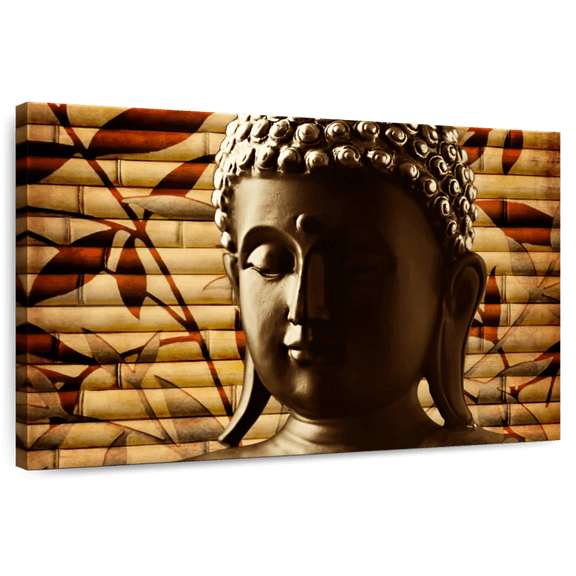 Elephant Stock Bamboo Buddha Wall Art - Horizontal Canvas Wall Art - Living Room Wall Decor - Religion And Spirituality Canvas - Brown And Yellow Decor - 12" x 8"