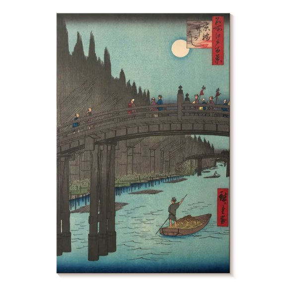Elephant Stock Bamboo Market At Capital Bridge Wall Art - Vertical Canvas Wall Art - Living Room Wall Decor - Architecture Canvas - Gray And Beige Decor By Utagawa Hiroshige - 8" x 12"