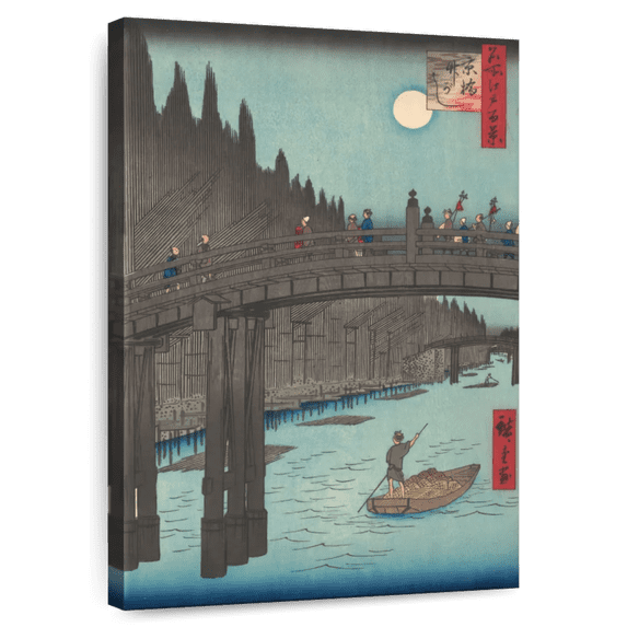 Elephant Stock Bamboo Market At Capital Bridge Wall Art - Vertical Canvas Wall Art - Living Room Wall Decor - Architecture Canvas - Gray And Beige Decor By Utagawa Hiroshige - 26" x 39"