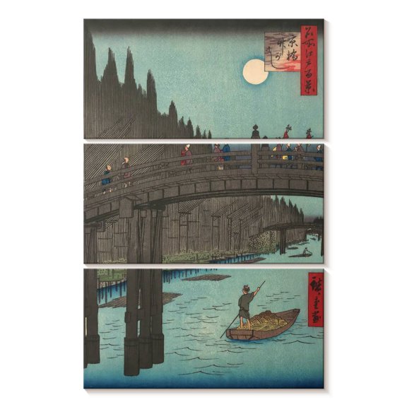 Elephant Stock Bamboo Market At Capital Bridge Wall Art - Vertical Multi Panel Canvas - Living Room Wall Decor - Architecture Multi Panel - Gray And Beige Decor By Utagawa Hiroshige - 42" x 65"