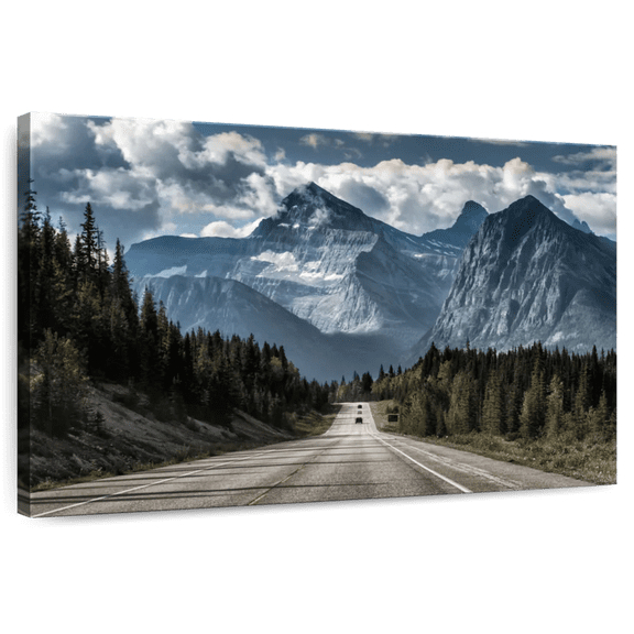 Elephant Stock Banff Highway Mountain Scene Wall Art - Horizontal Canvas Wall Art - Living Room Wall Decor - Transportation Canvas - Black And Blue Decor - 12" x 8"