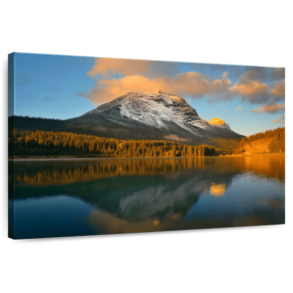 Elephant Stock Banff Mountain Sunset Wall Art - Horizontal Canvas Wall Art - Living Room Wall Decor - Nature Canvas - Blue And Green Decor - 30" x 20"