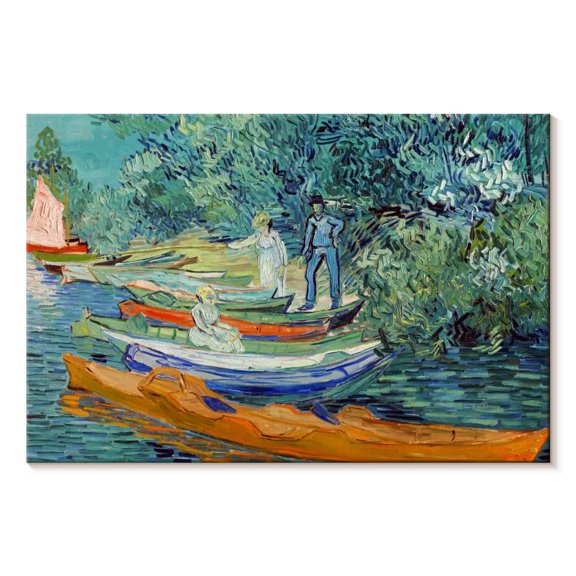 Elephant Stock Bank Of The Oise At Auvers Wall Art - Horizontal Canvas Wall Art - Living Room Wall Decor - Transportation Canvas - Gray And Teal Decor By Vincent Van Gogh - 12" x 8"