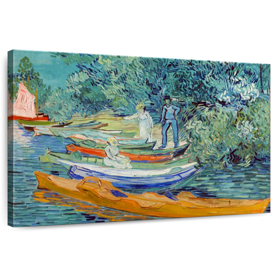 Elephant Stock Bank Of The Oise At Auvers Wall Art - Horizontal Canvas Wall Art - Living Room Wall Decor - Transportation Canvas - Gray And Teal Decor By Vincent Van Gogh - 24" x 16"