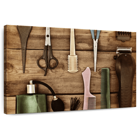 Elephant Stock Barber Hairdressing Tools Wall Art - Horizontal Canvas Wall Art - Living Room Wall Decor - Fashion And Beauty Canvas - Brown And Green Decor - 12" x 8"