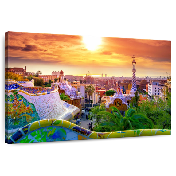 Elephant Stock Barcelona From Park Guell Wall Art - Horizontal Canvas Wall Art - Living Room Wall Decor - City Canvas - Orange And Gray Decor - 12" x 8"