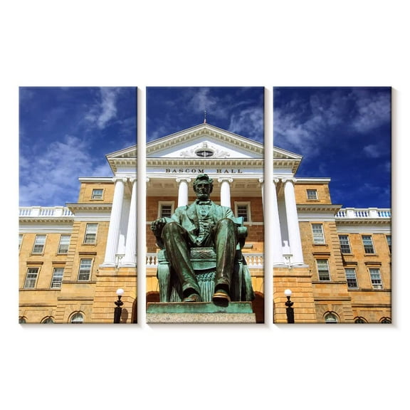 Elephant Stock Bascom Hall Lincoln Statue Wall Art - Horizontal Multi Panel Canvas - Living Room Wall Decor - Architecture Multi Panel - Gray And Orange Decor - 23" x 14"