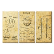 Elephant Stock Baseball Compilation Patent Wall Art - Horizontal Multi Panel Canvas - Living Room Wall Decor - Sports Multi Panel - Black And Beige Decor - 23" x 14"